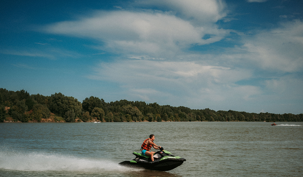 Man on a water scooter on a lake