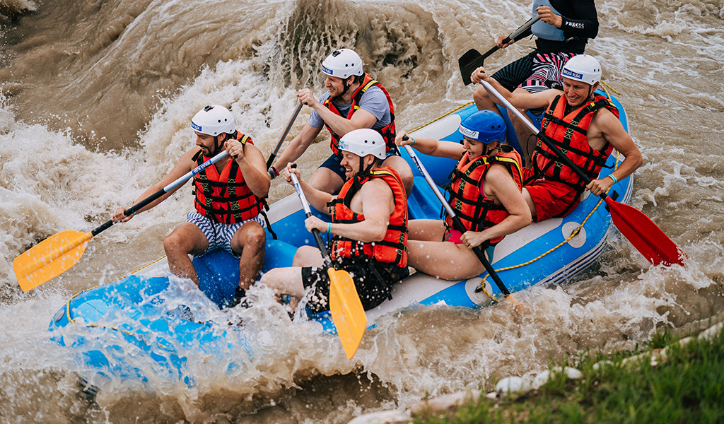 Six people in a raft