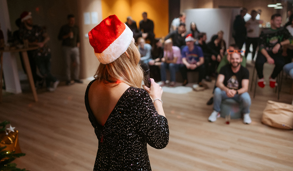 HR Director of GoHealth having a speech during the Christmas party