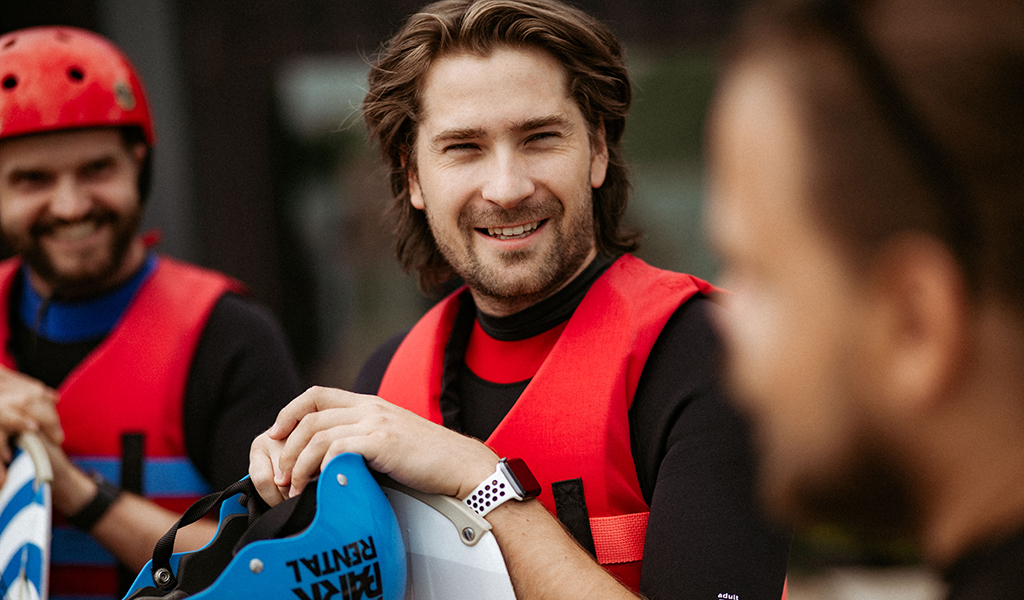 Man with a wakeboard gear