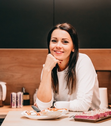 Team member during office breakfast