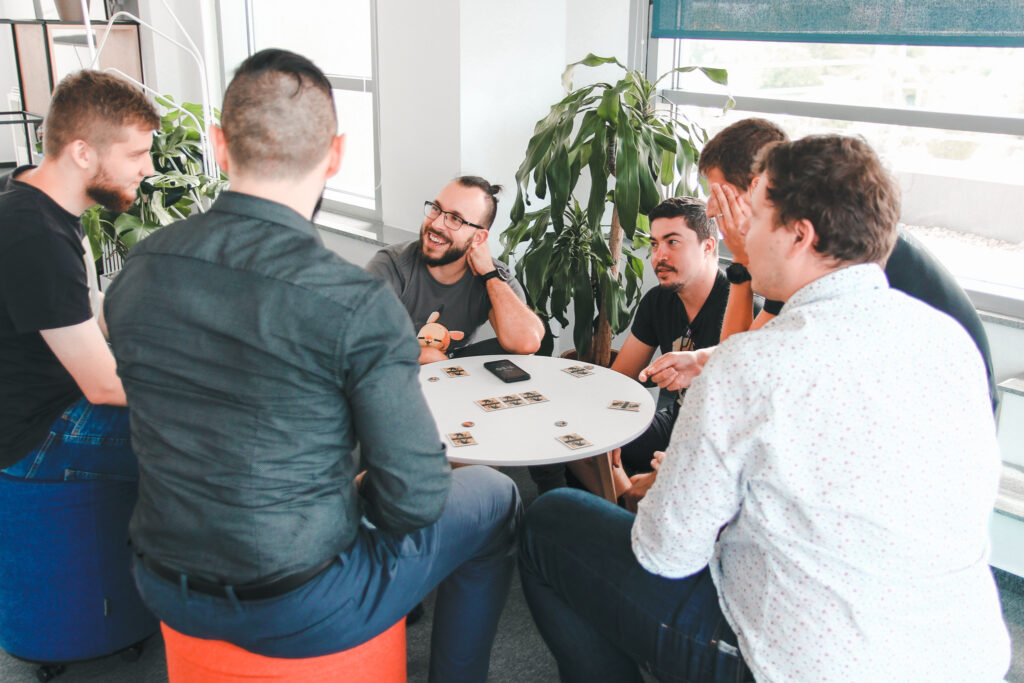 A group of colleagues playing board games.